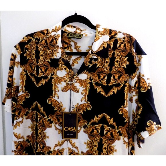 NEW CASA MODA Couture Baroque Gold Italian Designer Style Men Shirt Size L - Picture 2 of 7